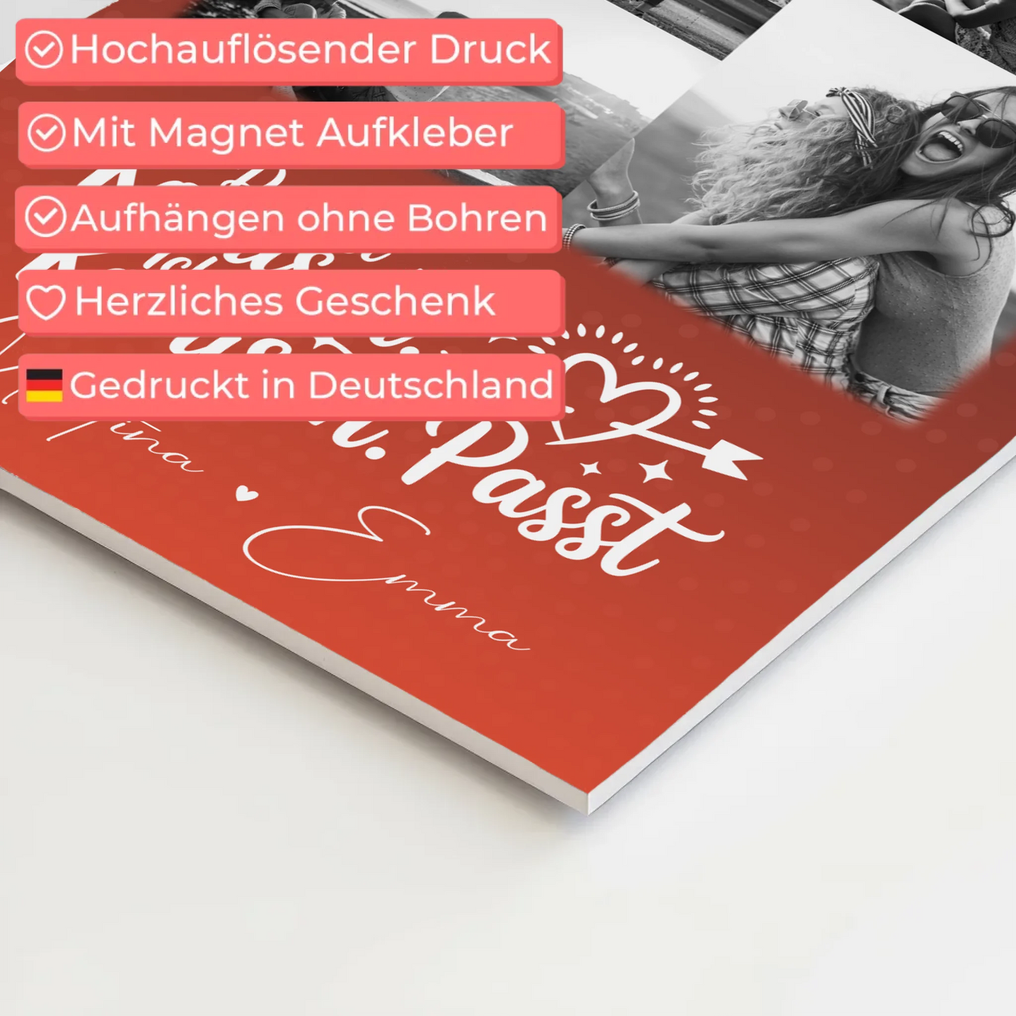 Personalisierte Fotoboard beste Freundin mit 9 Fotos Superheldin ohne Umhang Geschenk