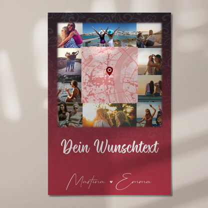 Freundinnen Bild Personalisiert Fotoboard mit 10 Fotos Wunschtext und Karte in der Mitte 1