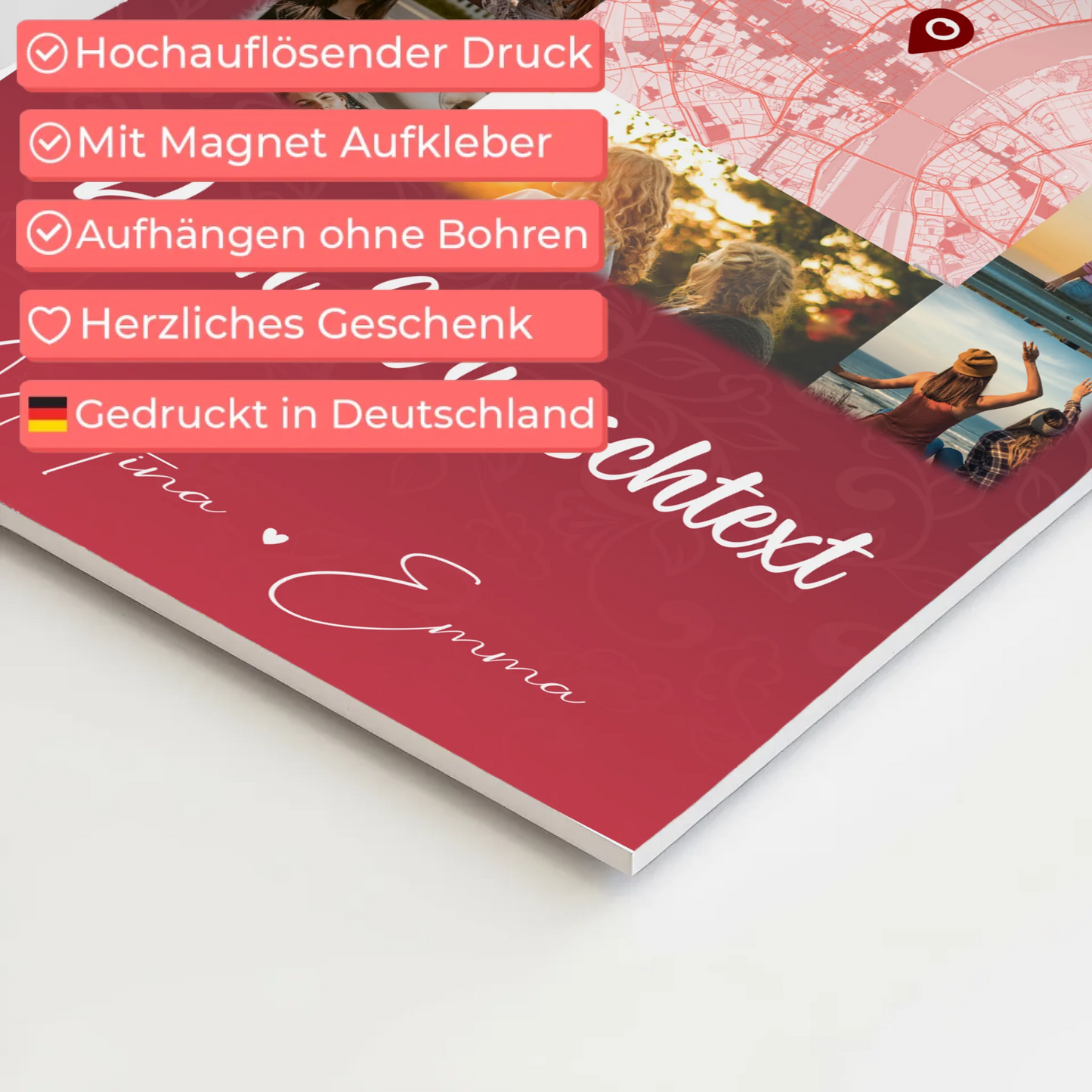 Freundinnen Bild Personalisiert Fotoboard mit 10 Fotos Wunschtext und Karte in der Mitte 4