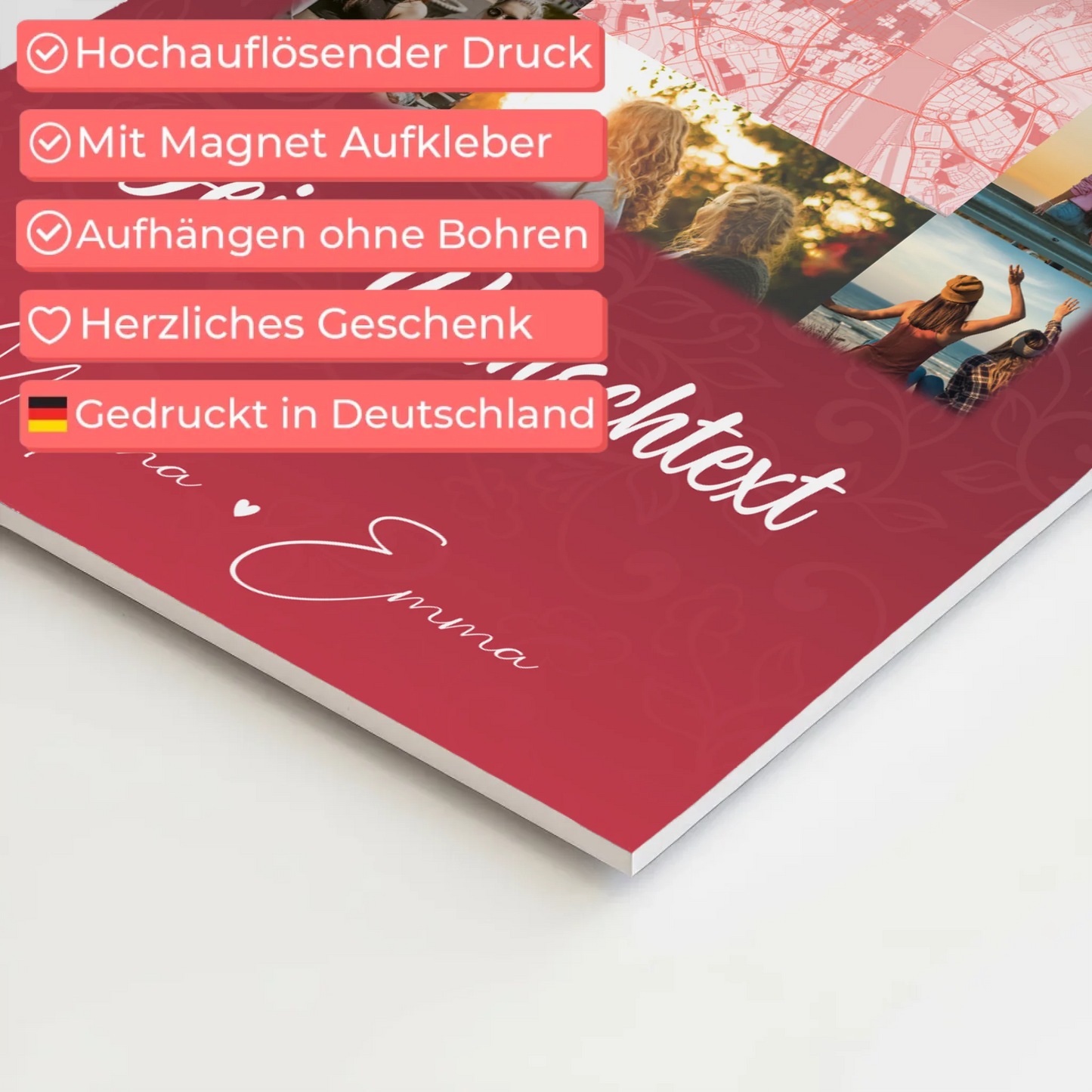 Freundinnen Bild Personalisiert Fotoboard mit 10 Fotos Wunschtext und Karte in der Mitte 10