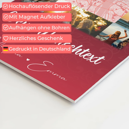 Freundinnen Bild Personalisiert Fotoboard mit 10 Fotos Wunschtext und Karte in der Mitte