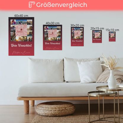 Freundinnen Bild Personalisiert Fotoboard mit 10 Fotos Wunschtext und Karte in der Mitte