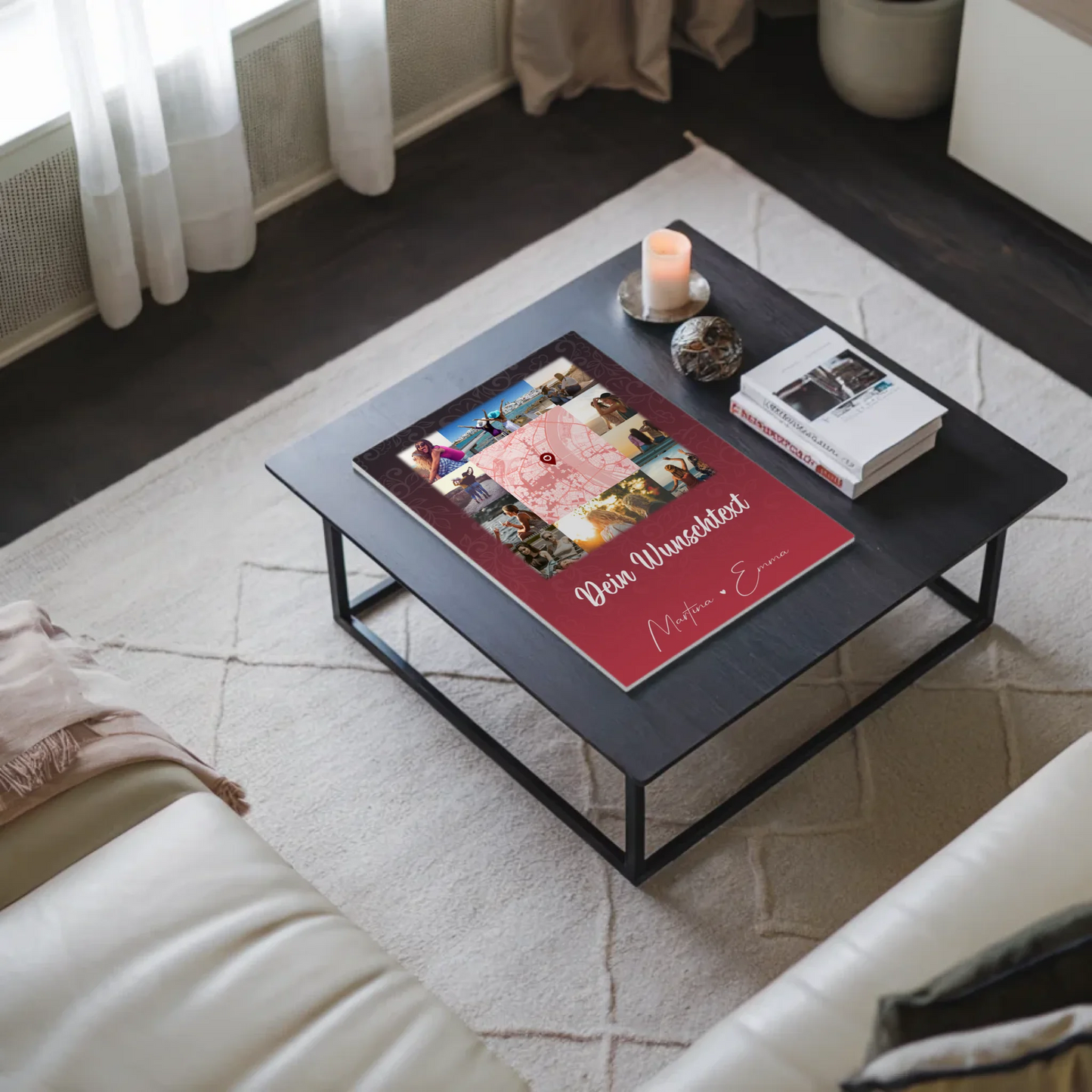 Freundinnen Bild Personalisiert Fotoboard mit 10 Fotos Wunschtext und Karte in der Mitte