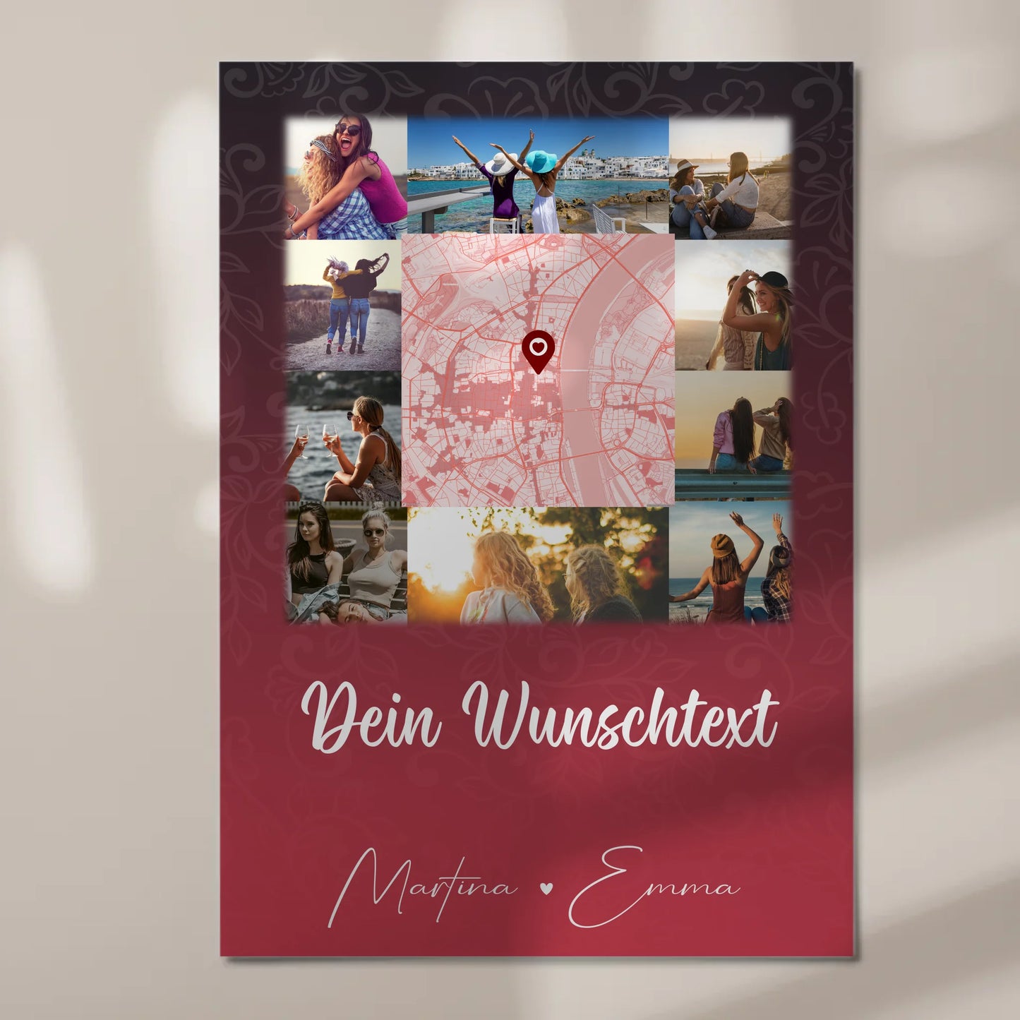Freundinnen Bild Personalisiert Fotoboard mit 10 Fotos Wunschtext und Karte in der Mitte