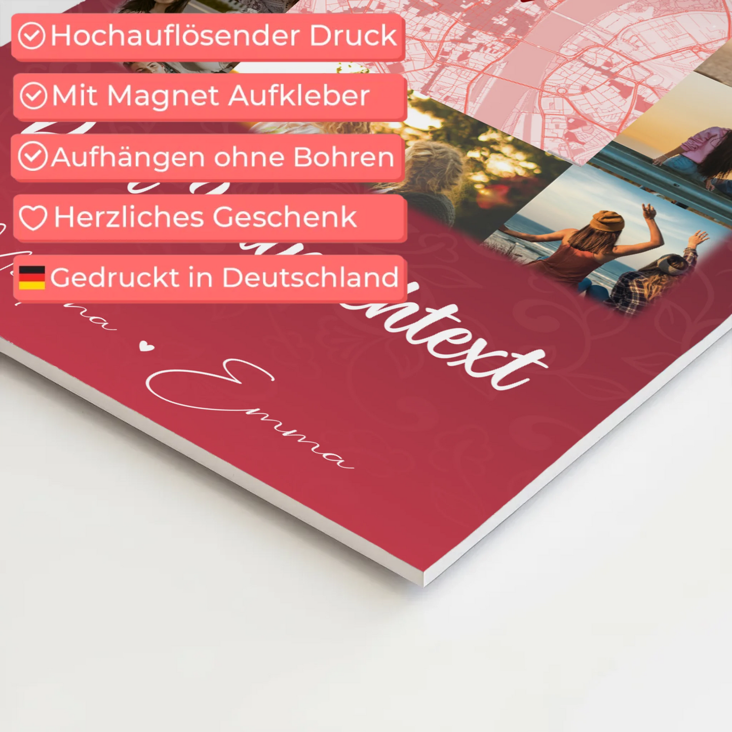 Freundinnen Bild Personalisiert Fotoboard mit 10 Fotos Wunschtext und Karte in der Mitte