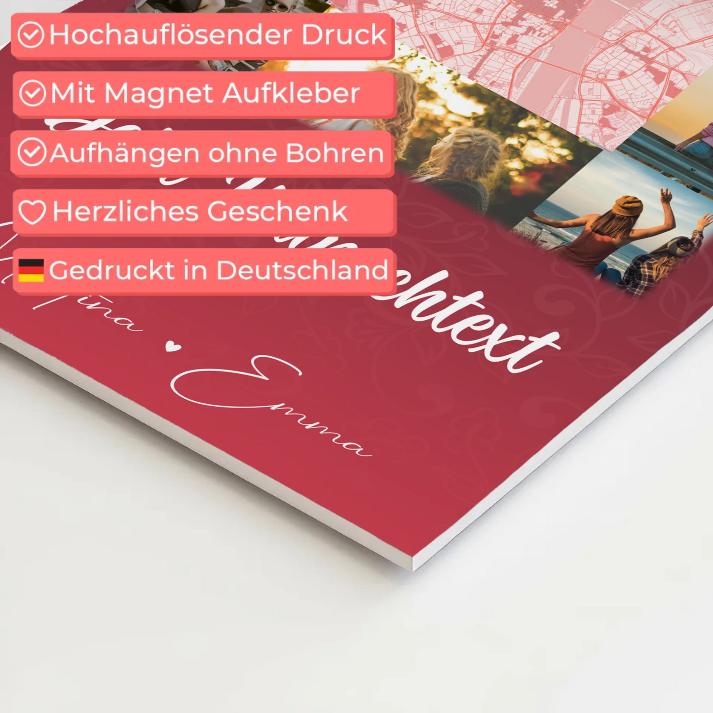 Freundinnen Bild Personalisiert Fotoboard mit 10 Fotos Wunschtext und Karte in der Mitte