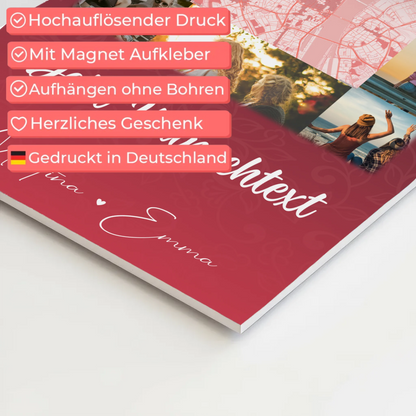 Freundinnen Bild Personalisiert Fotoboard mit 10 Fotos Wunschtext und Karte in der Mitte