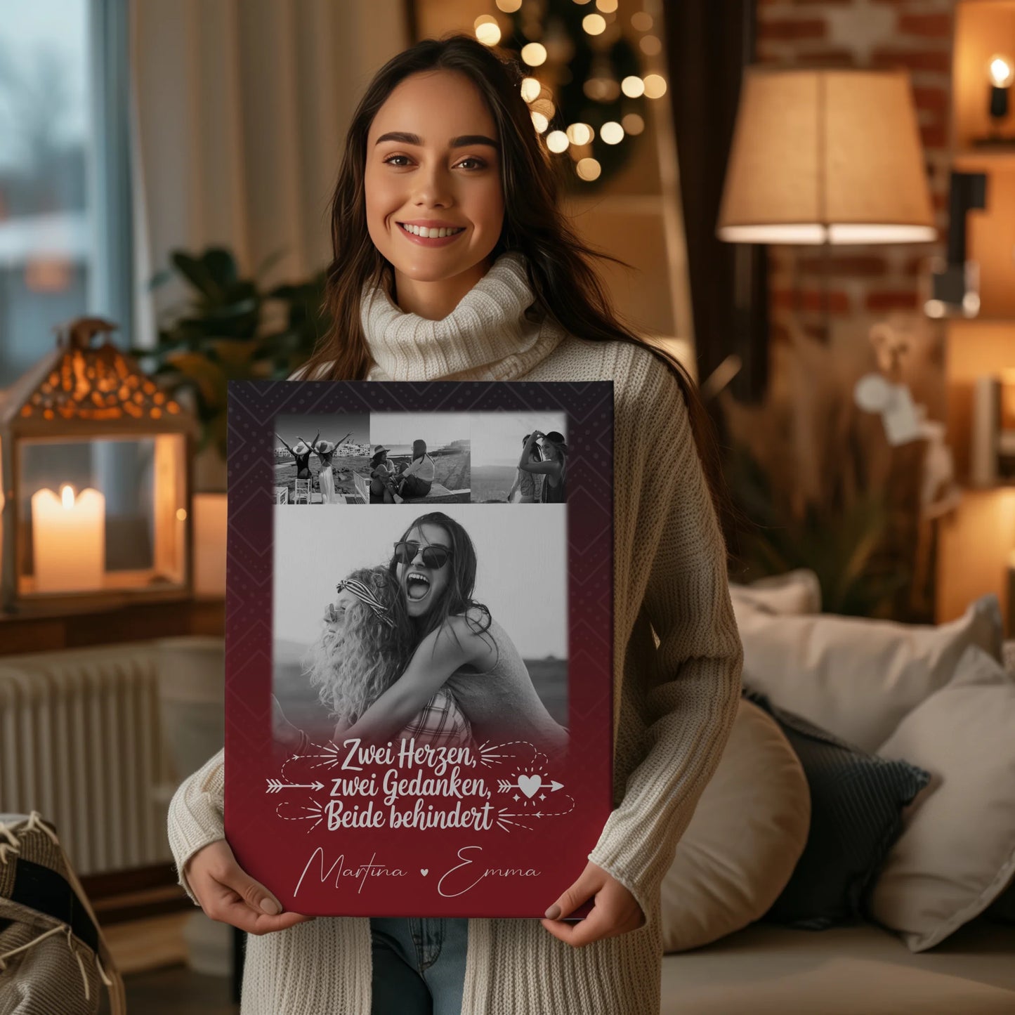 Personalisierte Leinwand Für Beste Freundin mit 4 Fotos Mütter Sind Wie Knöpfe Geschenk 2
