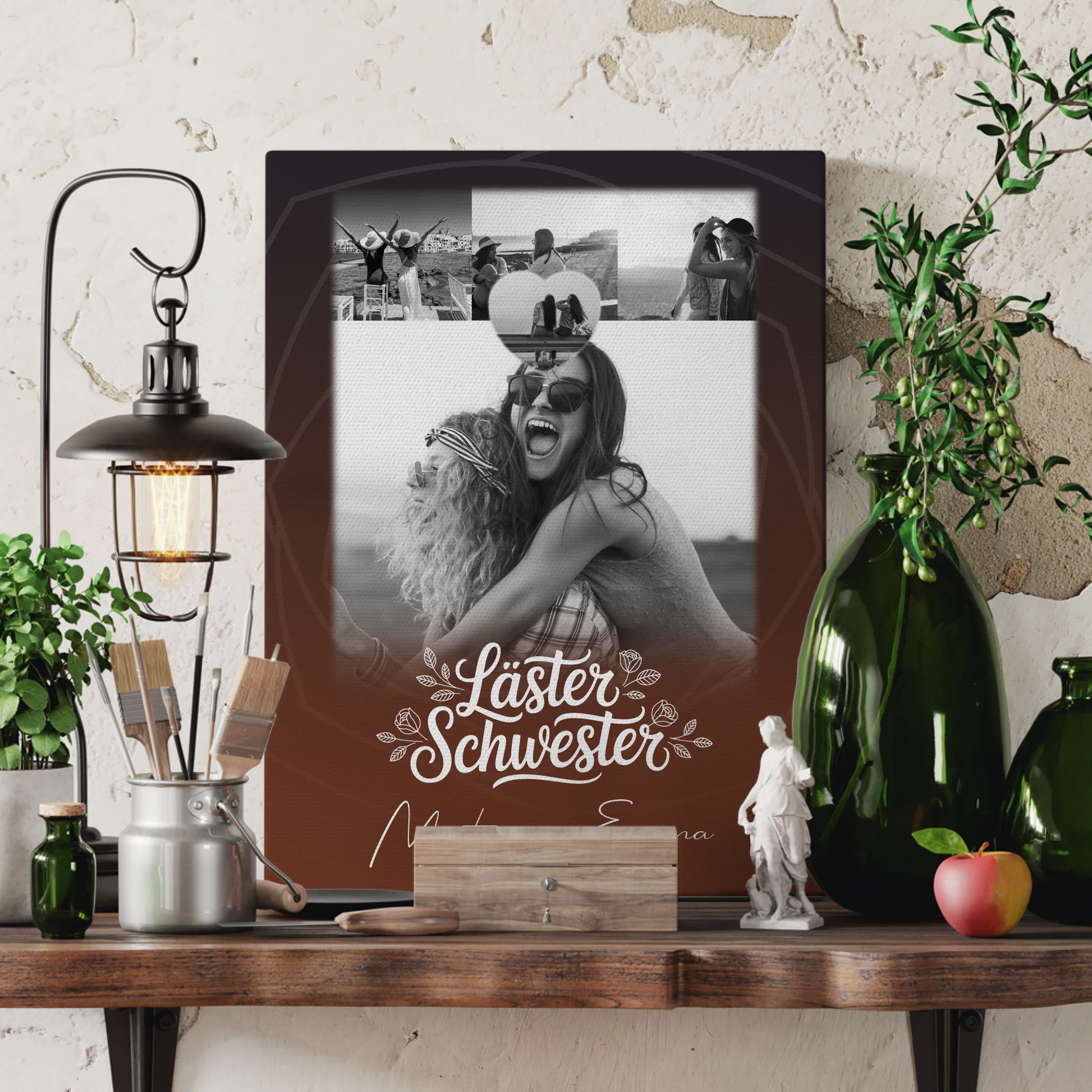 Beste Freundinnen Leinwand mit 4 Fotos und kleinem Herz Foto Danke Mama für alles personalisiertes Geschenk 3