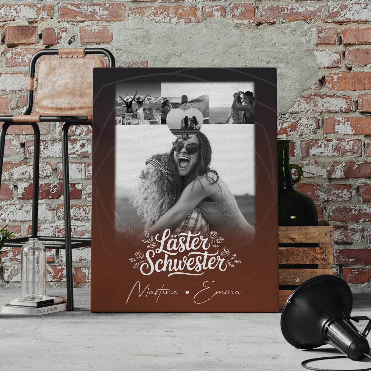 Beste Freundinnen Leinwand mit 4 Fotos und kleinem Herz Foto Danke Mama für alles personalisiertes Geschenk 4