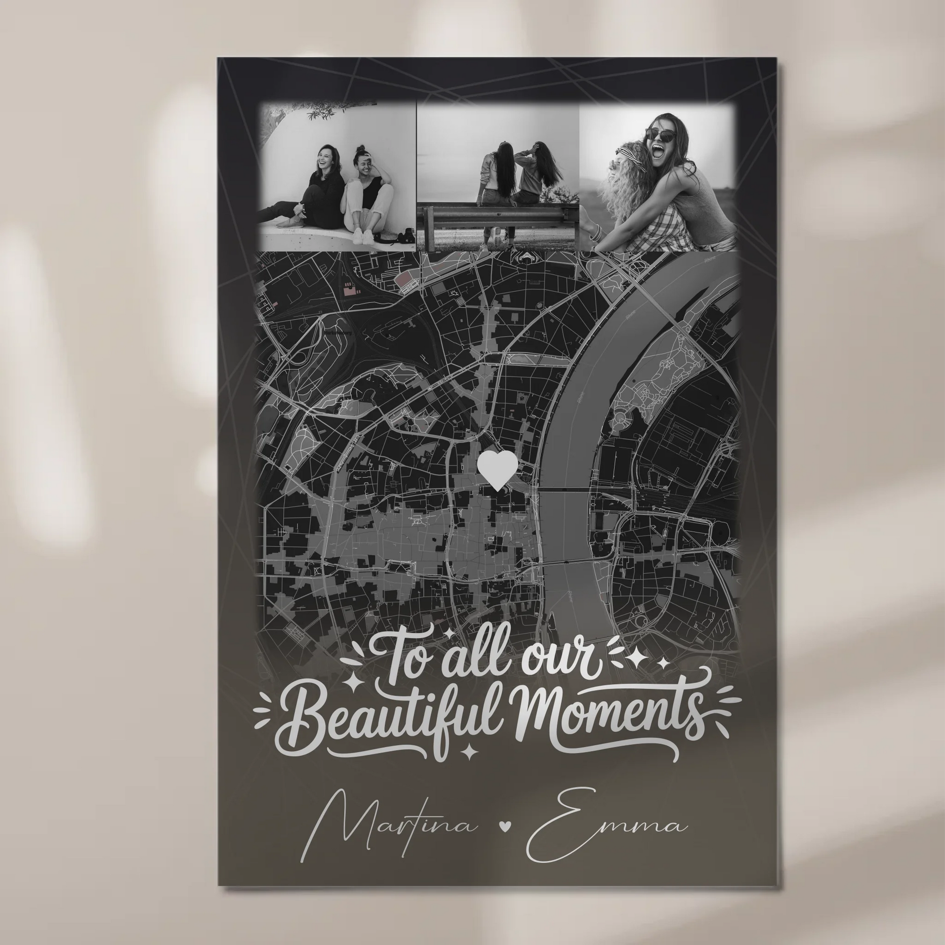 Fotoboard beste Freundinnen mit 4 Fotos und Karte personalisiertes Geschenk 1