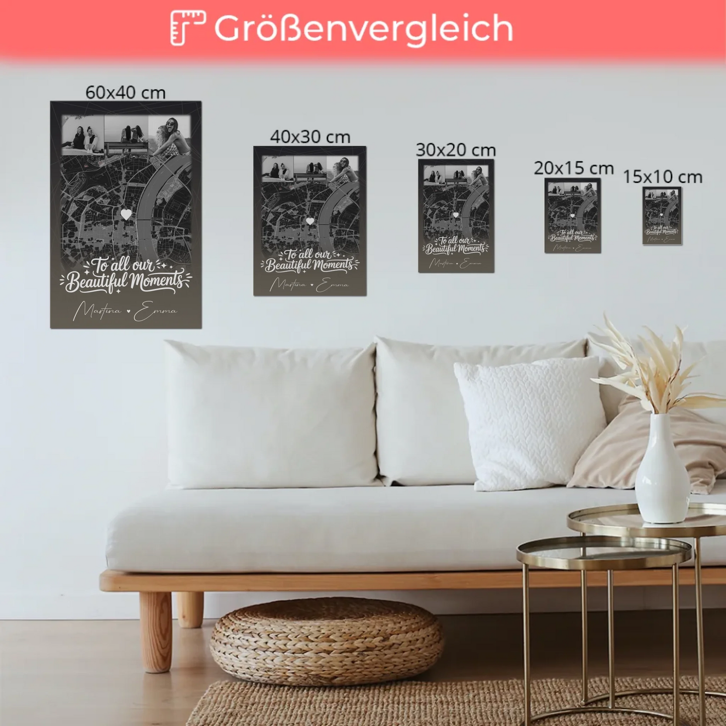 Fotoboard beste Freundinnen mit 4 Fotos und Karte personalisiertes Geschenk