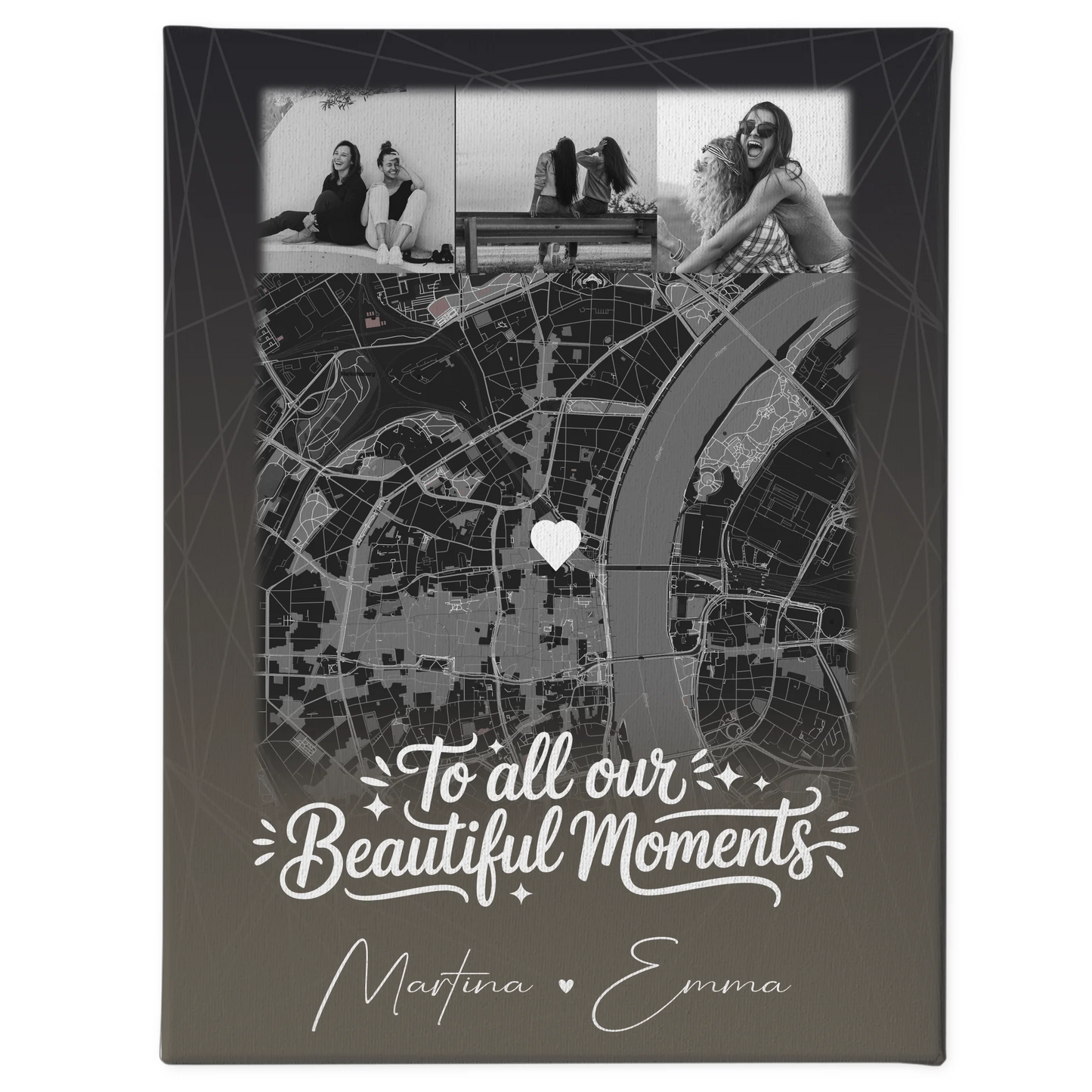 Personalisiertes Bild Beste Freundin Leinwand mit 4 Fotos und Karte 1