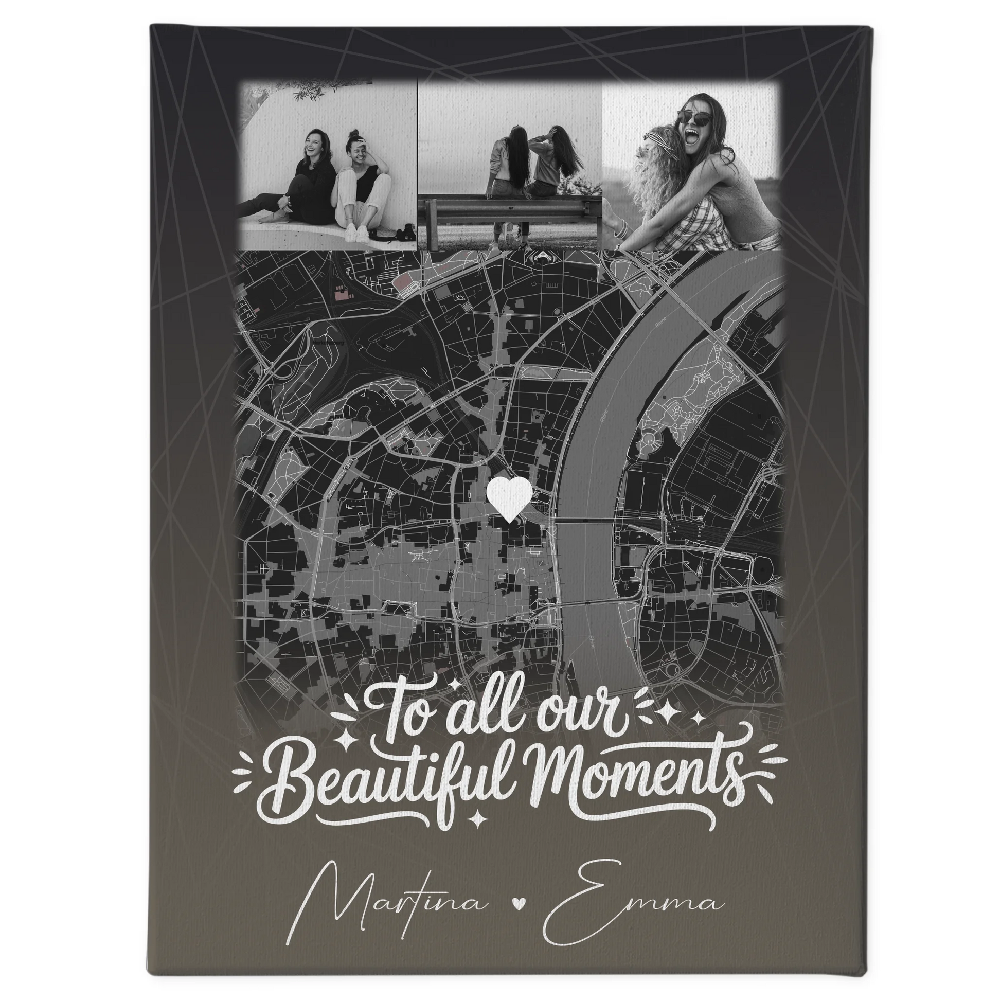 Personalisiertes Bild Beste Freundin Leinwand mit 4 Fotos und Karte 1