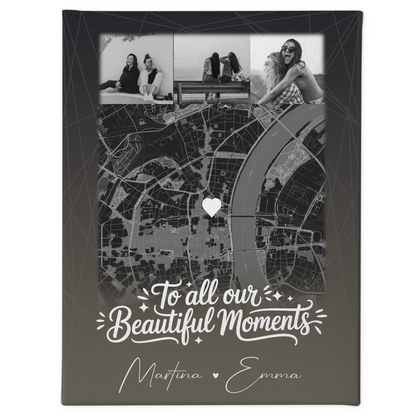 Personalisiertes Bild Beste Freundin Leinwand mit 4 Fotos und Karte 1