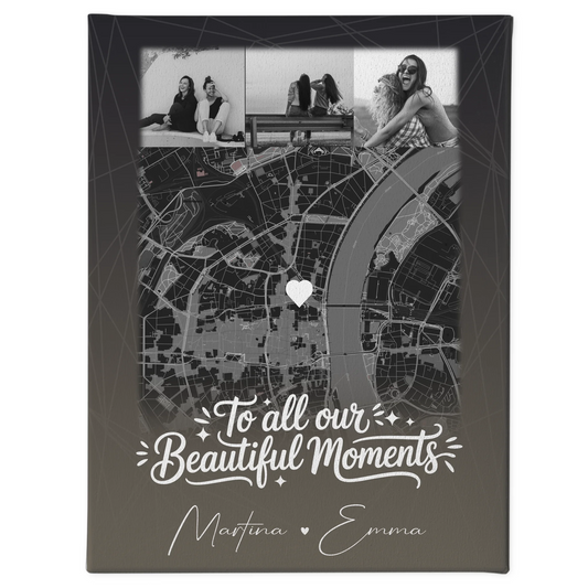 Personalisiertes Bild Beste Freundin Leinwand mit 4 Fotos und Karte 1