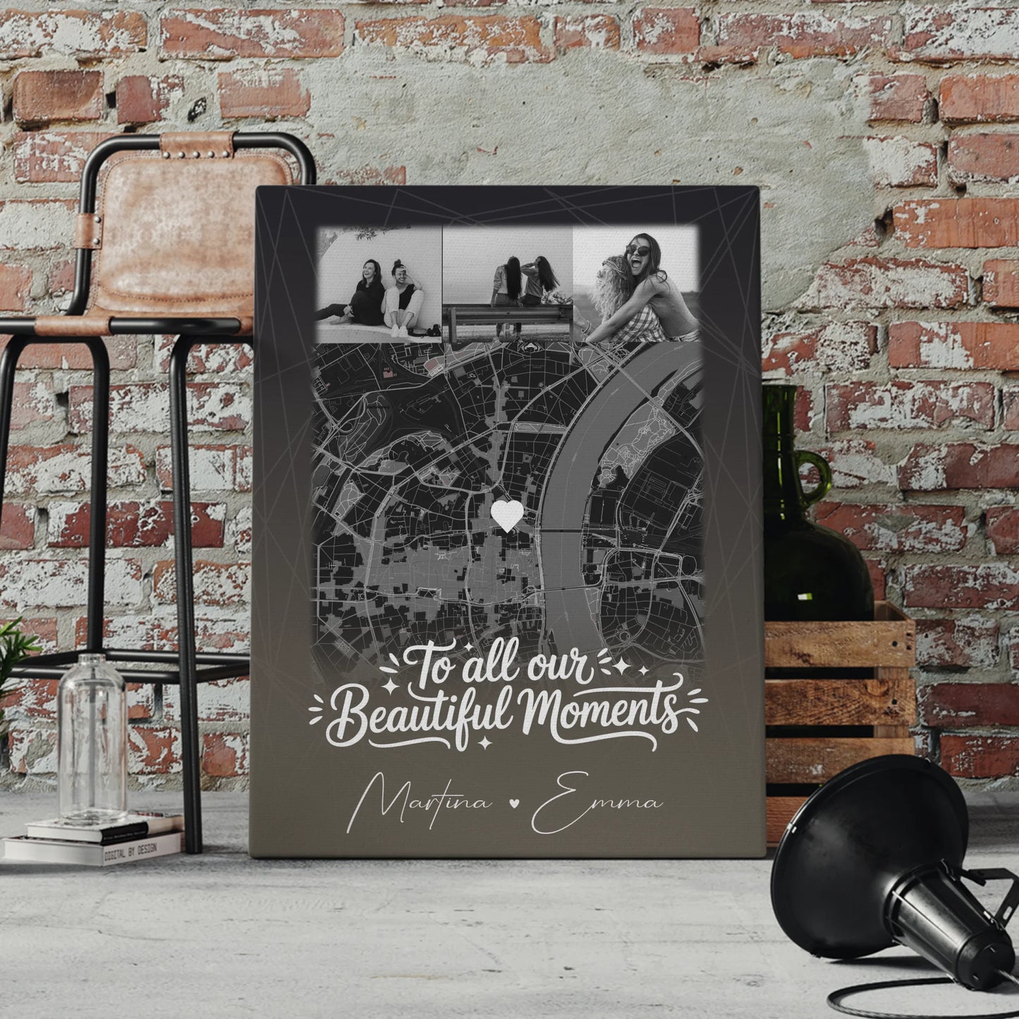 Personalisiertes Bild Beste Freundin Leinwand mit 4 Fotos und Karte 4