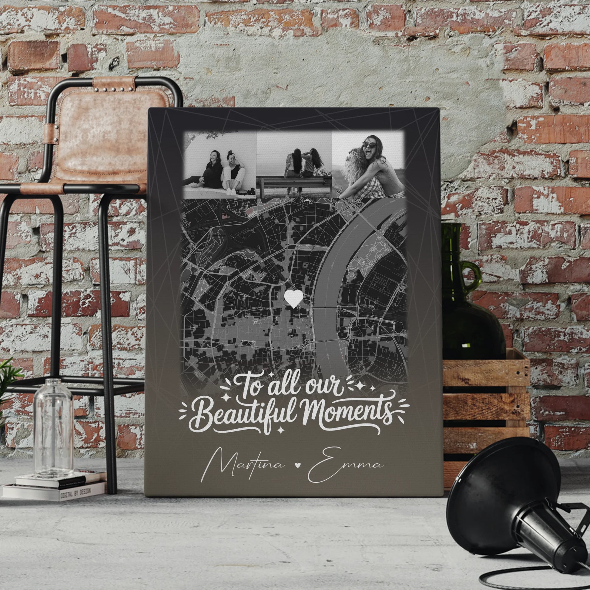 Personalisiertes Bild Beste Freundin Leinwand mit 4 Fotos und Karte 4