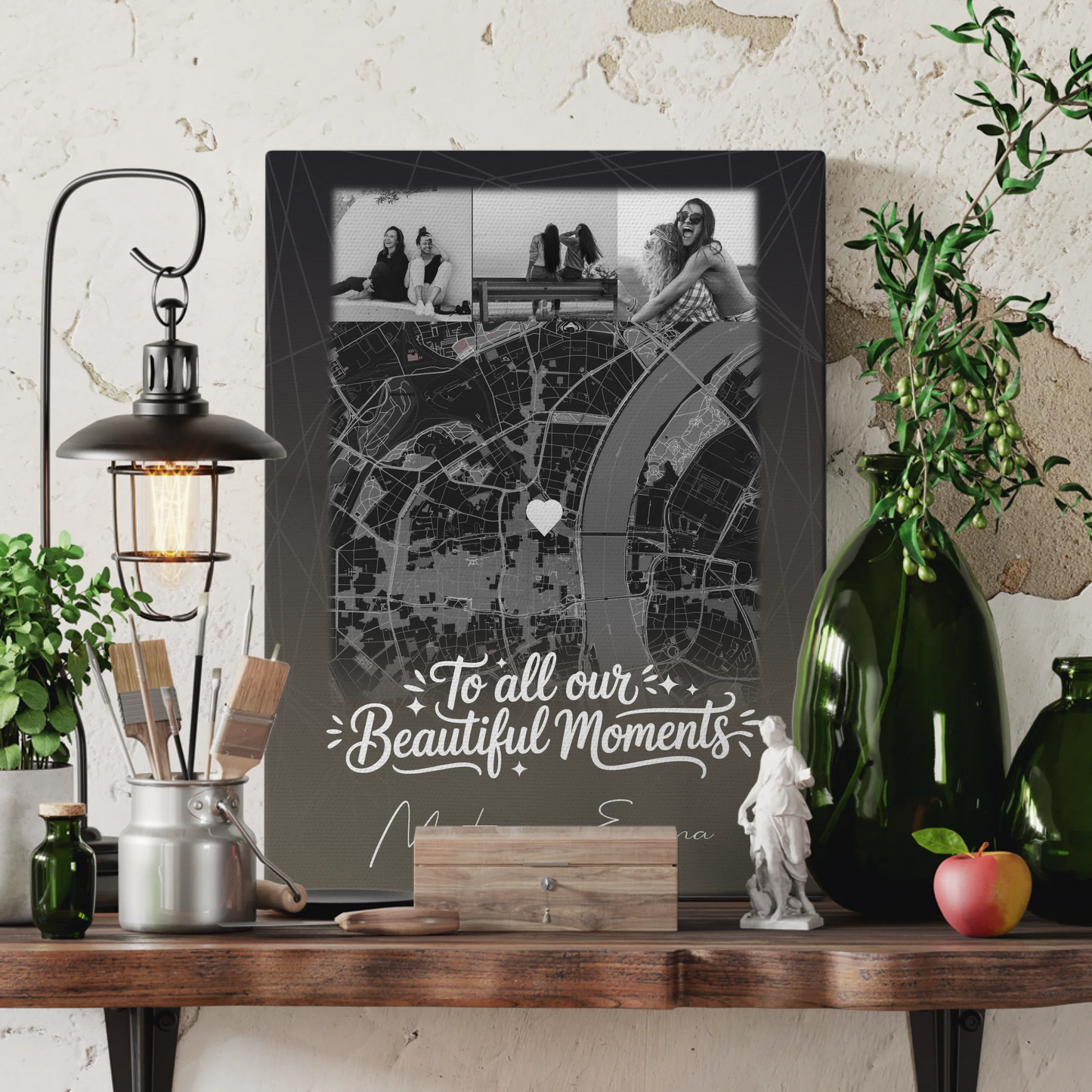 Personalisiertes Bild Beste Freundin Leinwand mit 4 Fotos und Karte 3