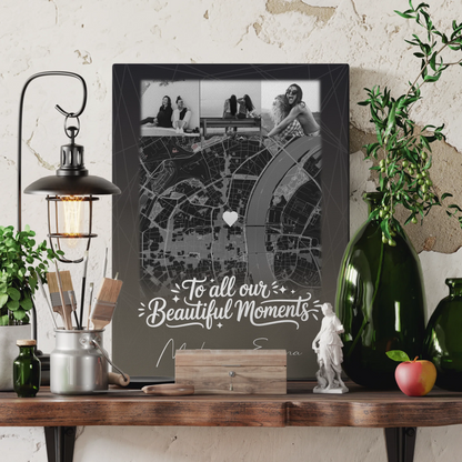 Personalisiertes Bild Beste Freundin Leinwand mit 4 Fotos und Karte 3