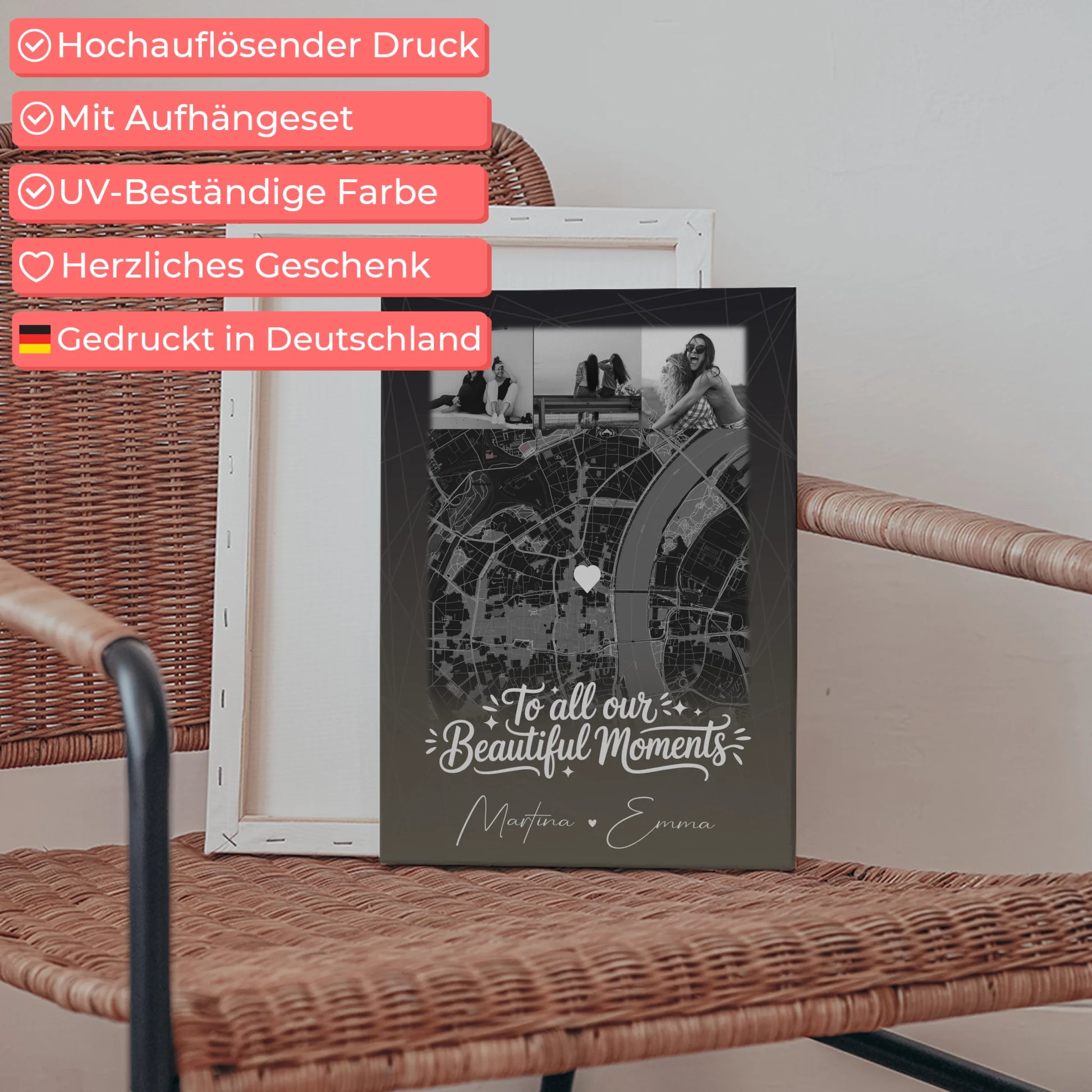 Personalisiertes Bild Beste Freundin Leinwand mit 4 Fotos und Karte 5