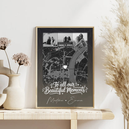 Beste Freundinnen Poster personalisiert mit 4 Fotos & Karte als Geschenk