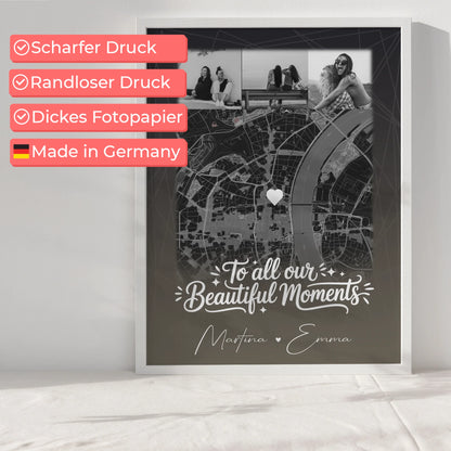 Beste Freundinnen Poster personalisiert mit 4 Fotos & Karte als Geschenk