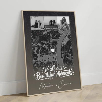 Beste Freundinnen Poster personalisiert mit 4 Fotos & Karte als Geschenk