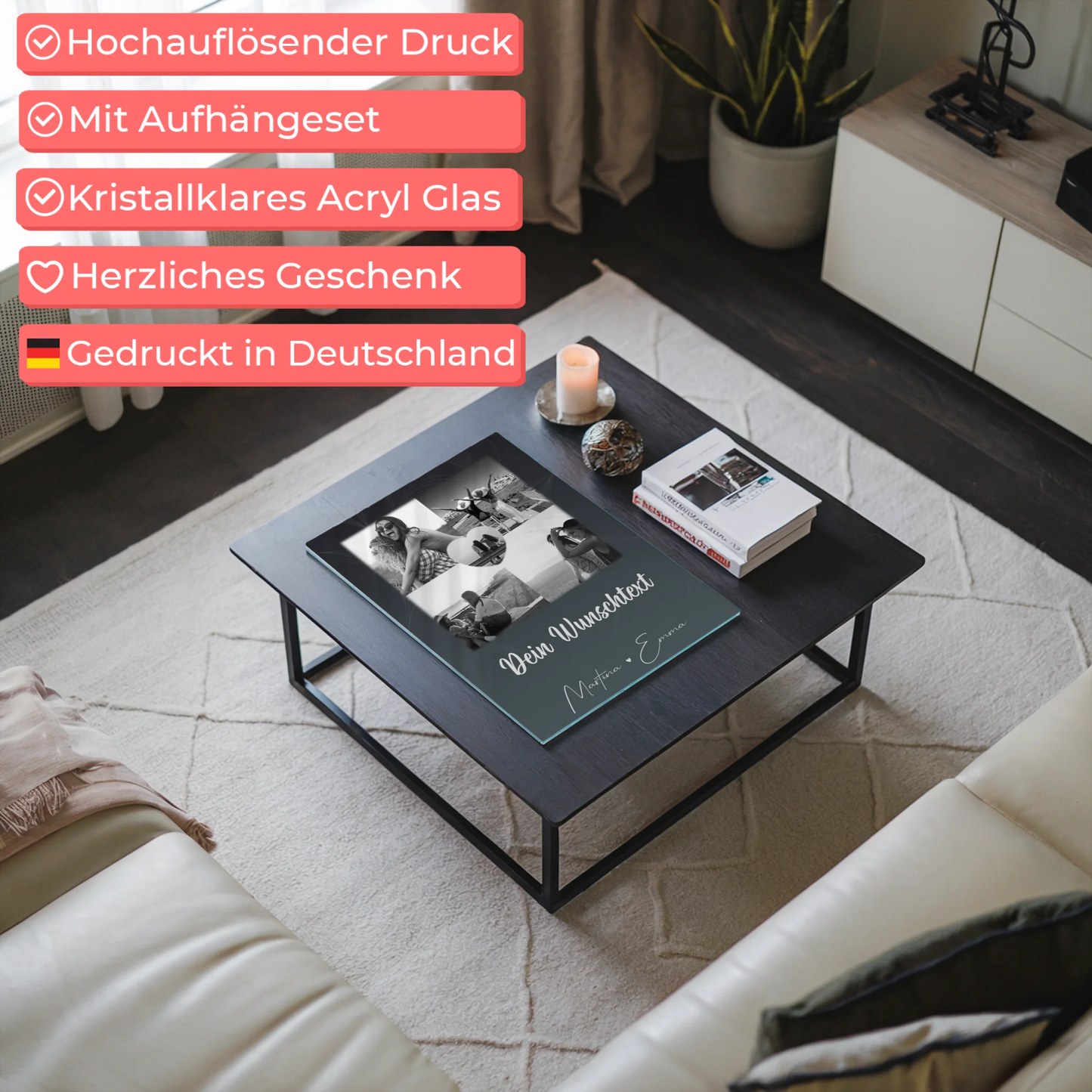 Fotogeschenk beste Freundin mit 4 Fotos Herz Wunschtext personalisiert