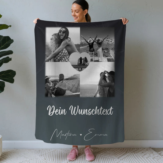 Decke beste Freundin mit 4 Fotos 1 Herz Wunschtext Buusenfreundin personalisiertes Geschenk 1
