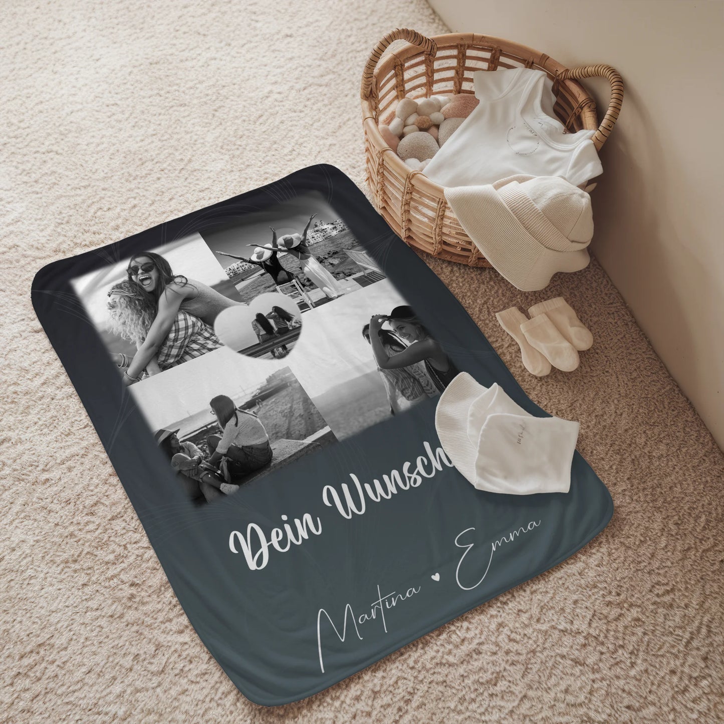 Decke beste Freundin mit 4 Fotos 1 Herz Wunschtext Buusenfreundin personalisiertes Geschenk 2