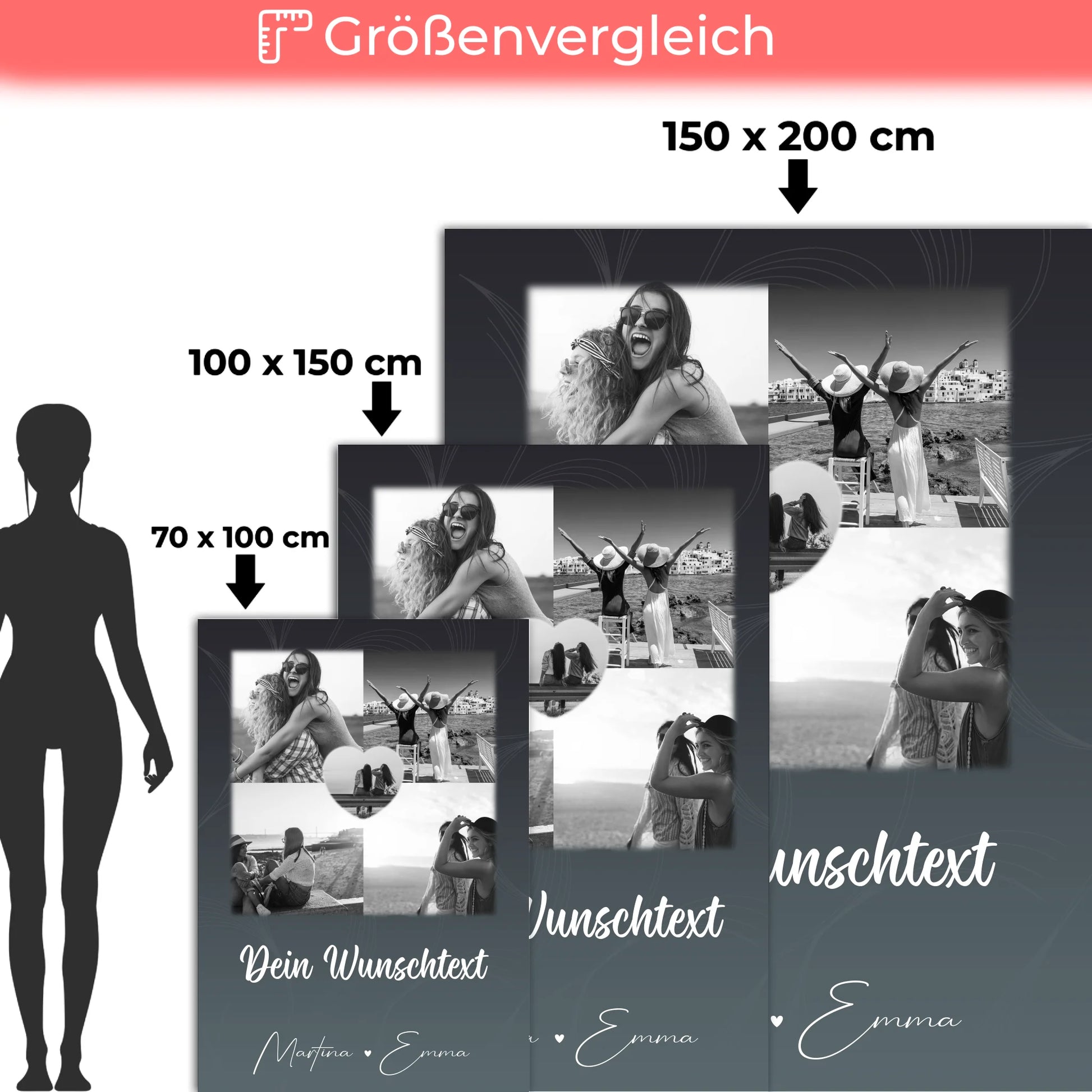 Decke beste Freundin mit 4 Fotos 1 Herz Wunschtext Buusenfreundin personalisiertes Geschenk 5