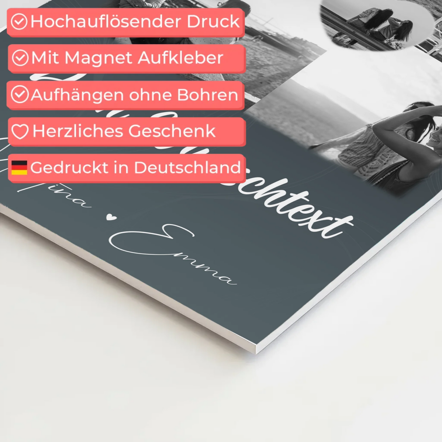 Freundinnen Bild Personalisiert Fotoboard mit 4 Fotos 1 Herz Wunschtext Buusenfreundin 4