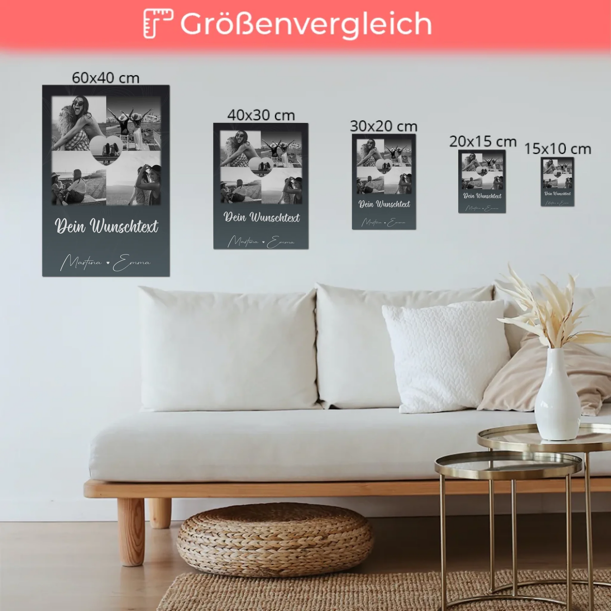 Freundinnen Bild Personalisiert Fotoboard mit 4 Fotos 1 Herz Wunschtext Buusenfreundin 6