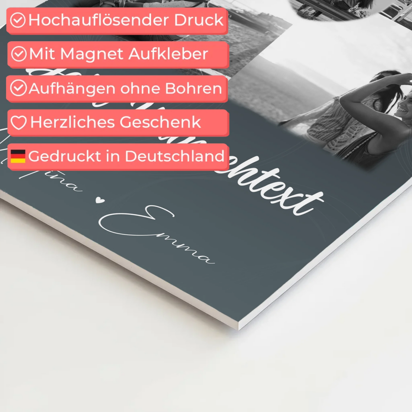 Freundinnen Bild Personalisiert Fotoboard mit 4 Fotos 1 Herz Wunschtext Buusenfreundin