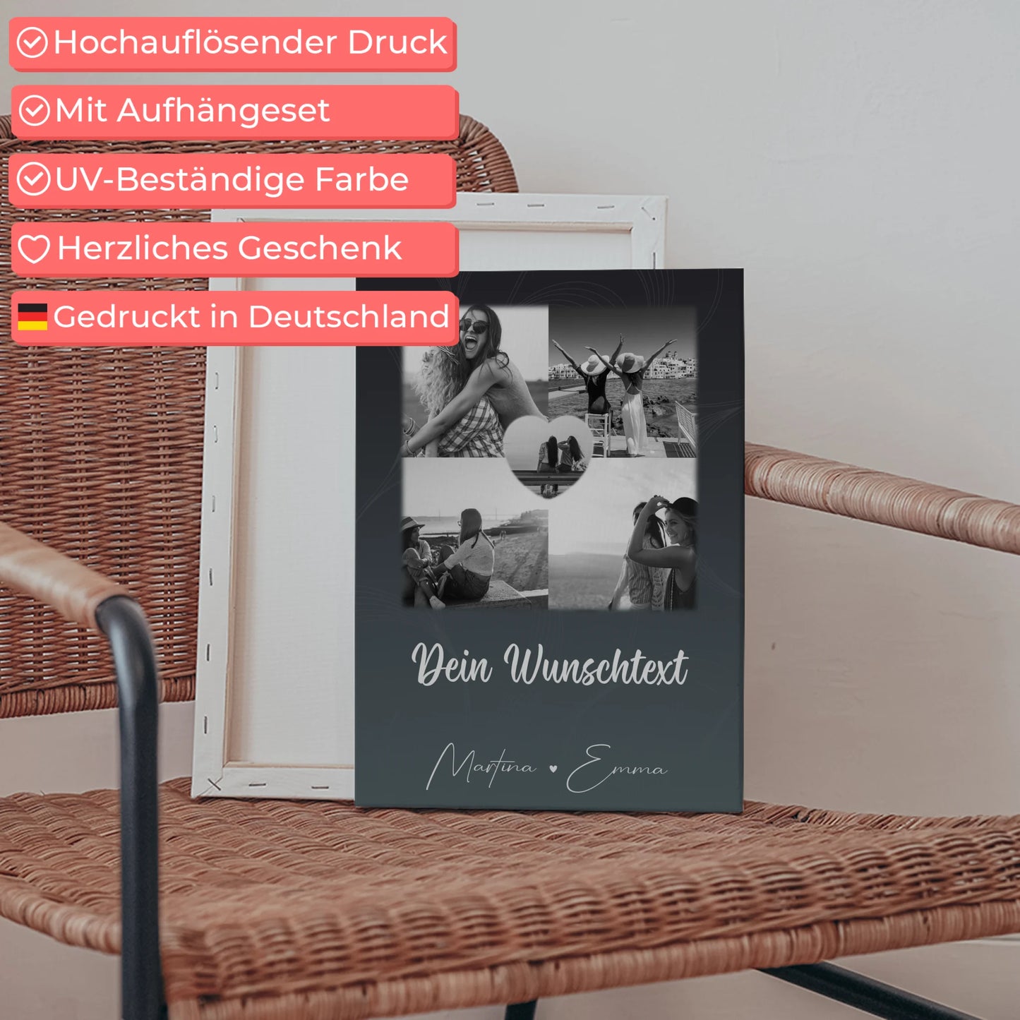 Leinwand beste Freundin mit 4 Fotos Herz Wunschtext Buusenfreundin 5