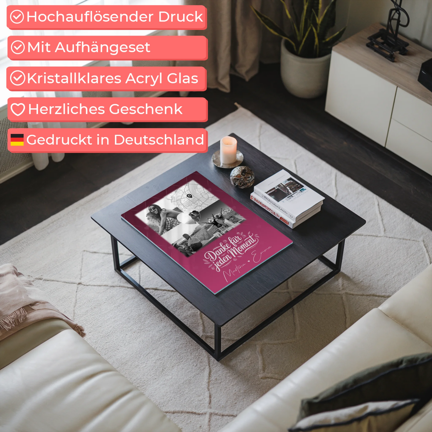 Personalisierte Fotogeschenke für beste Freundin mit 3 Fotos 1 Herz Foto Karte