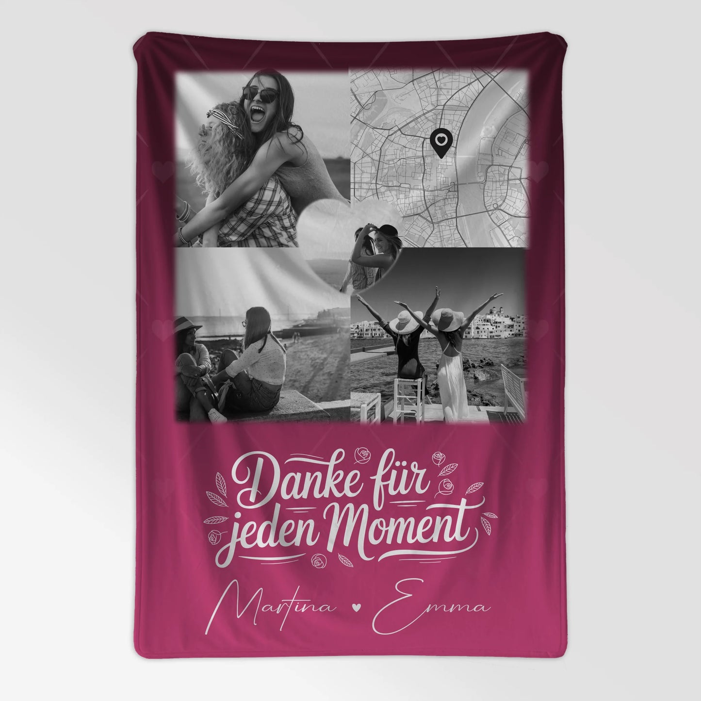 Personalisierte Namensdecke mit 3 Fotos Herz Foto und Karte für einzigartige Geschenke 7