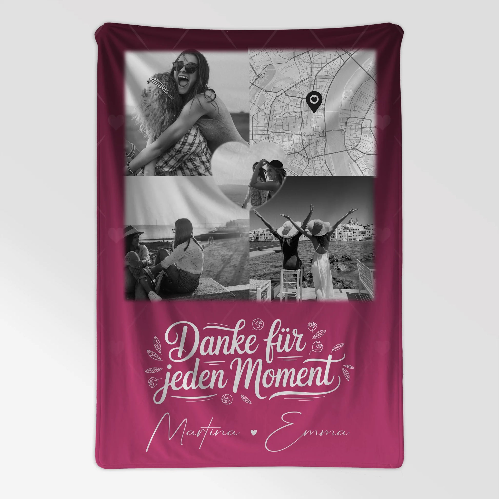 Personalisierte Namensdecke mit 3 Fotos Herz Foto und Karte für einzigartige Geschenke 7