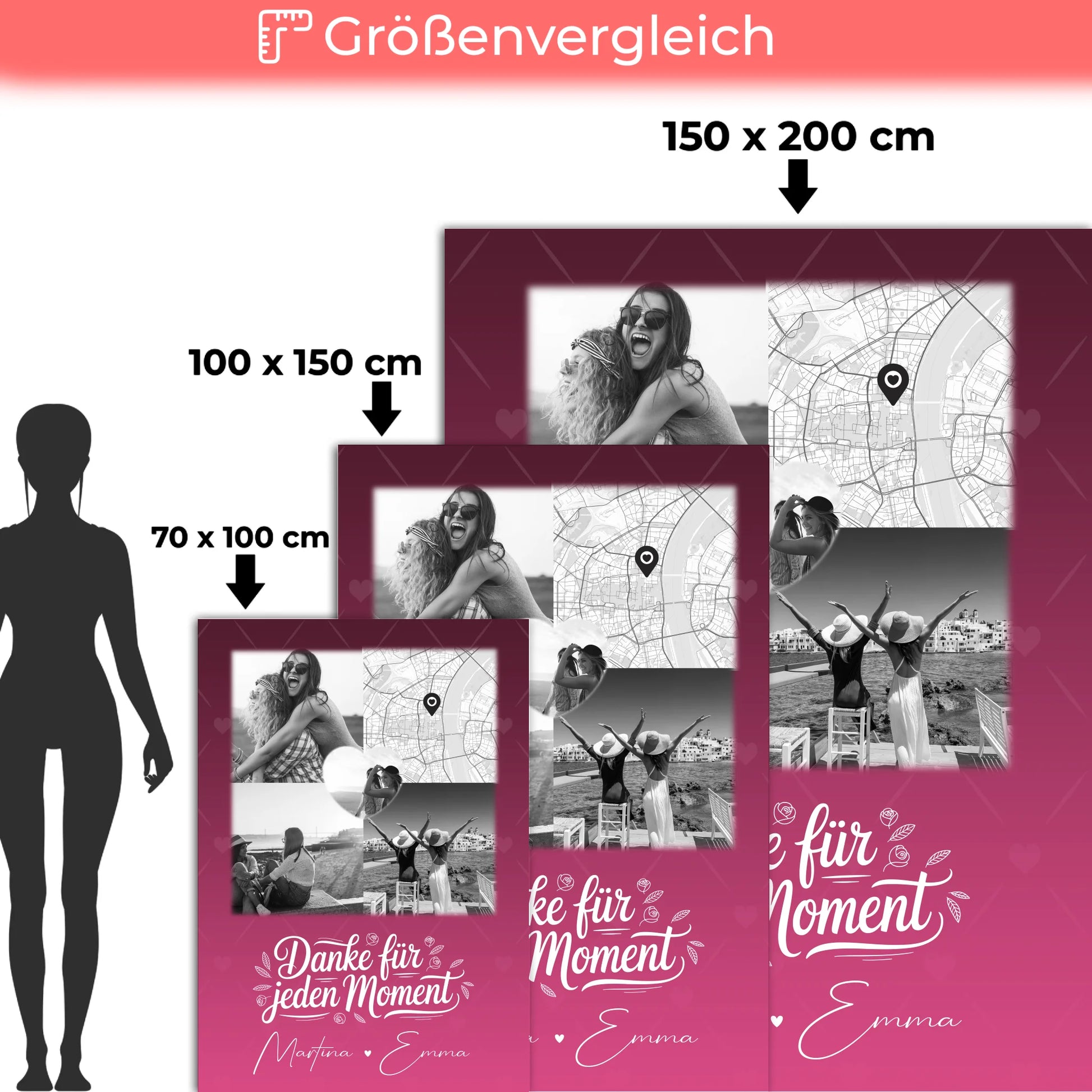 Personalisierte Namensdecke mit 3 Fotos Herz Foto und Karte für einzigartige Geschenke 5