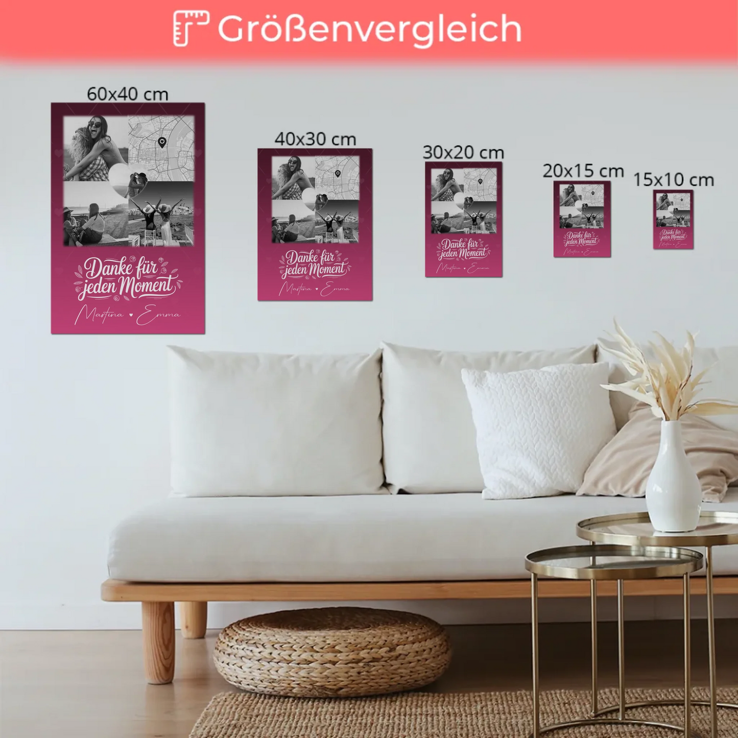 Personalisierte Fotoboard beste Freundin mit 3 Fotos 1 Herz Foto Karte für einzigartige Geschenke