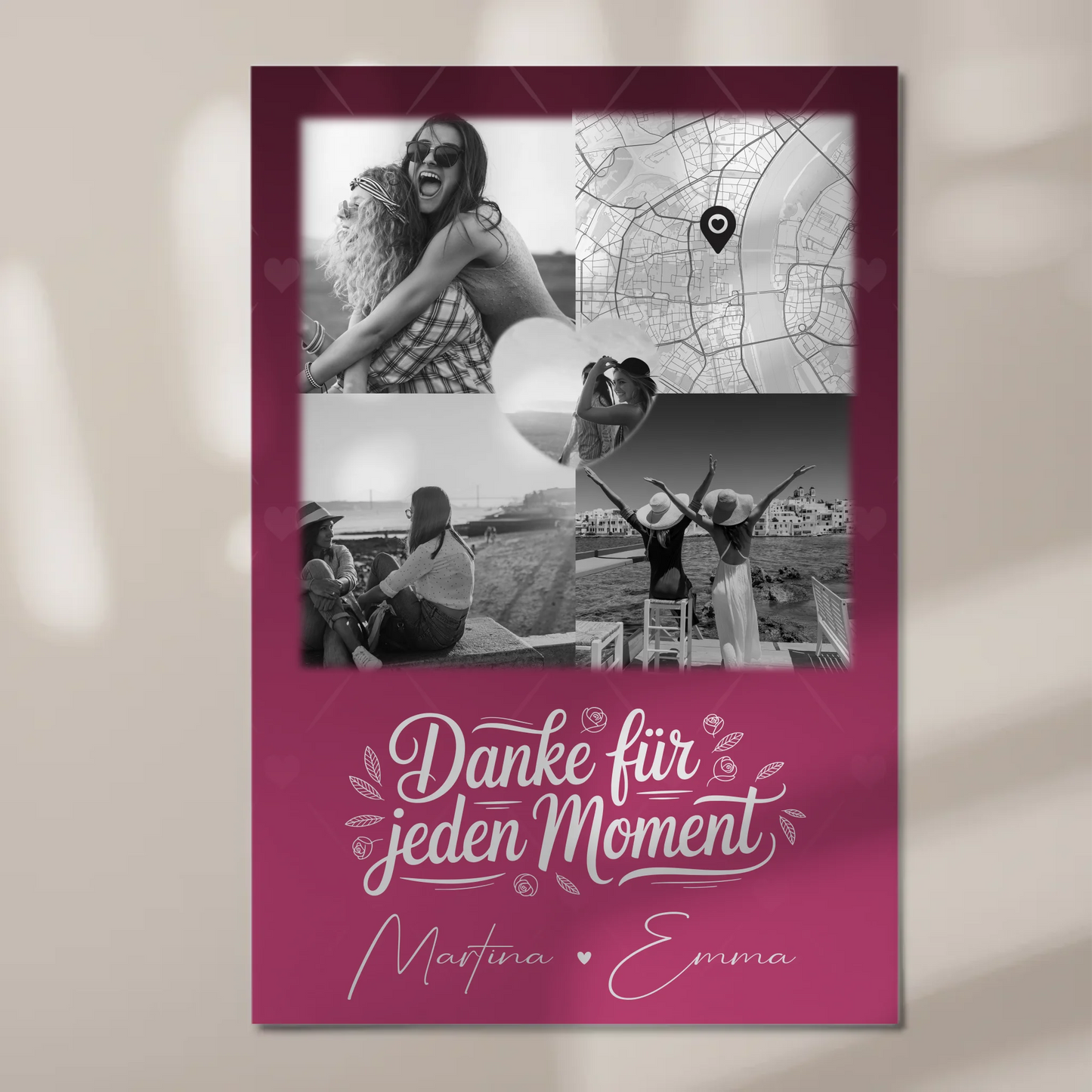 Personalisierte Fotoboard beste Freundin mit 3 Fotos 1 Herz Foto Karte für einzigartige Geschenke