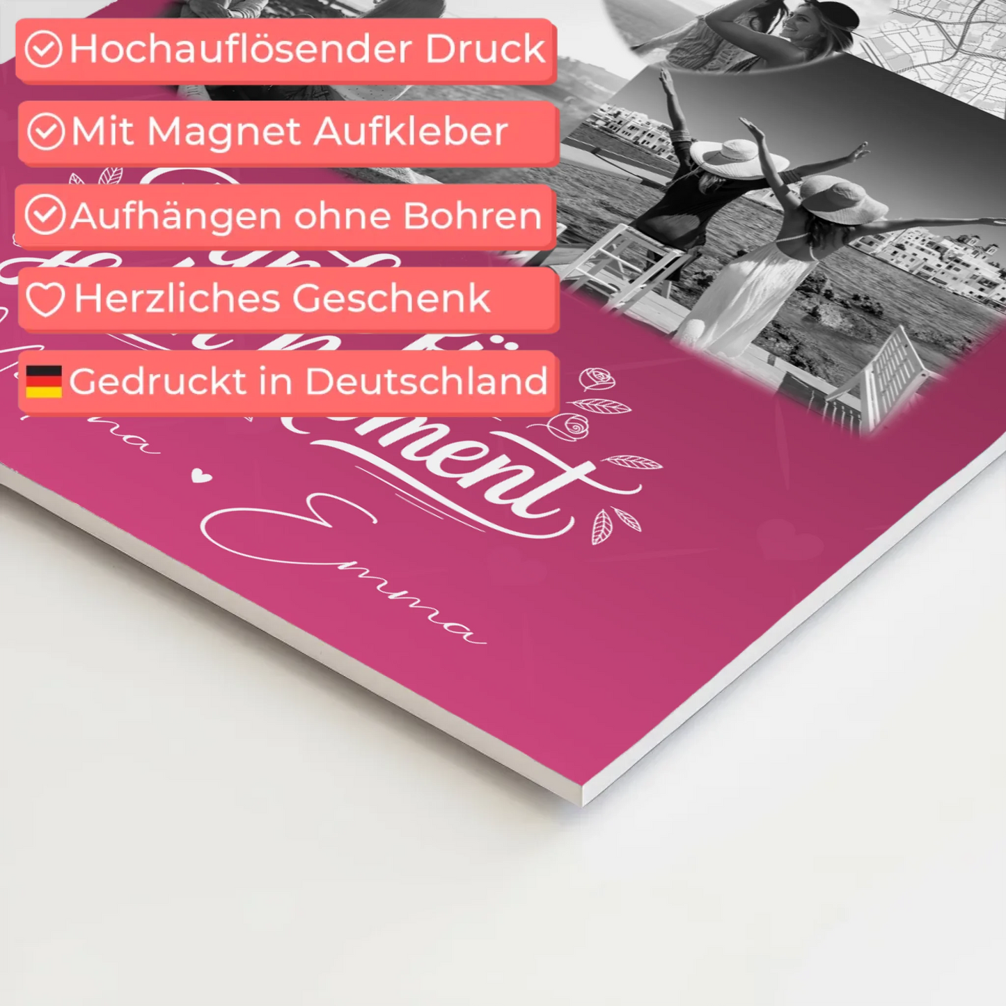Personalisierte Fotoboard beste Freundin mit 3 Fotos 1 Herz Foto Karte für einzigartige Geschenke