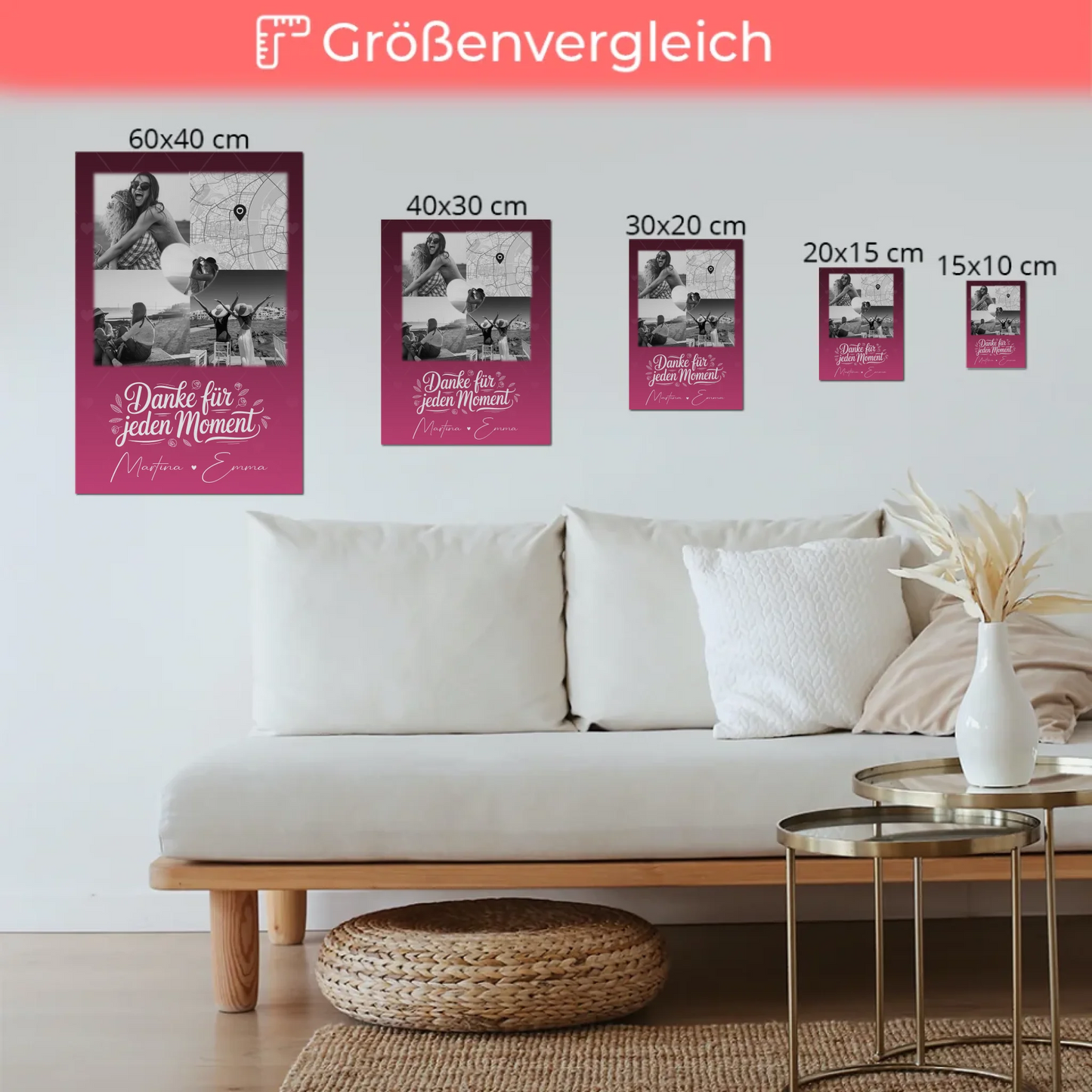 Personalisierte Fotoboard beste Freundin mit 3 Fotos 1 Herz Foto Karte für einzigartige Geschenke