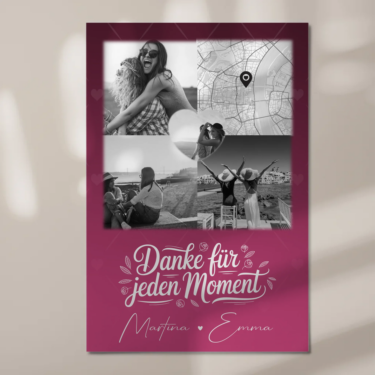 Personalisierte Fotoboard beste Freundin mit 3 Fotos 1 Herz Foto Karte für einzigartige Geschenke