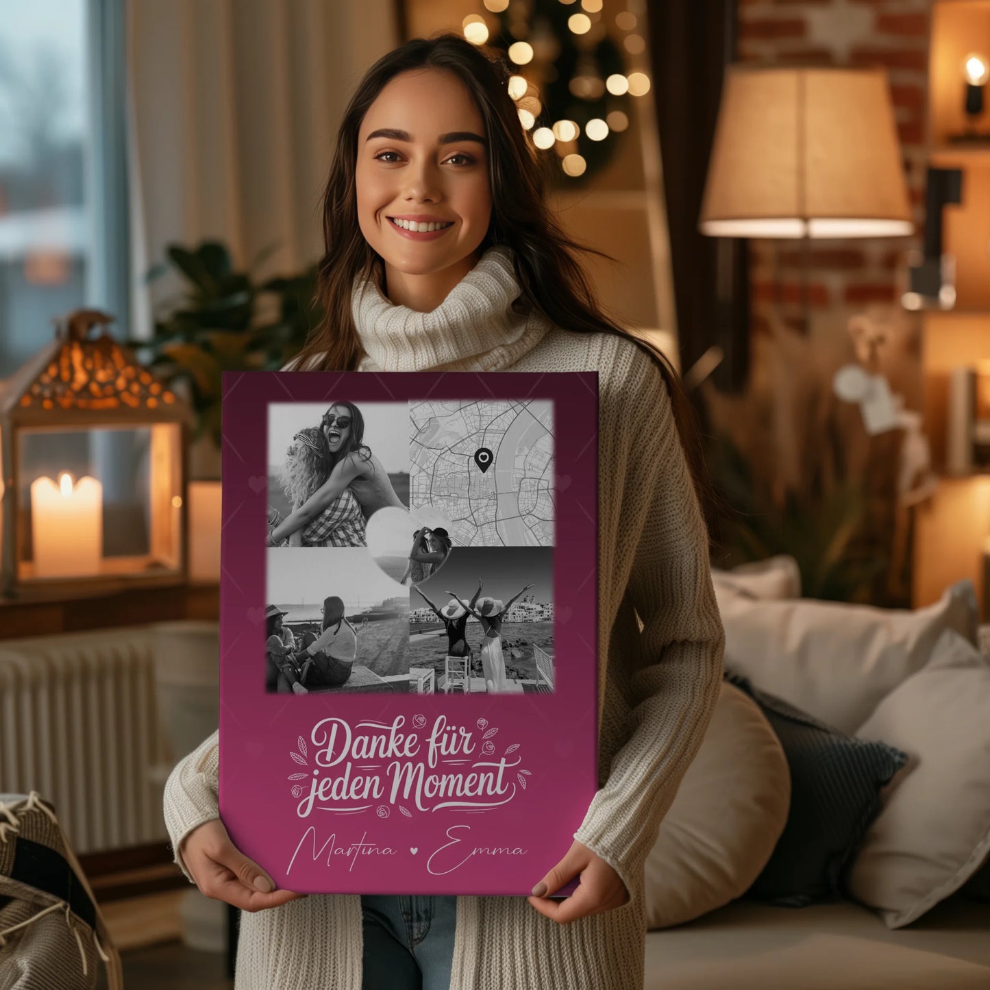 Leinwand Für Beste Freundin Gestalten mit 3 Fotos und Herz Foto Karte personalisiertes Geschenk 2