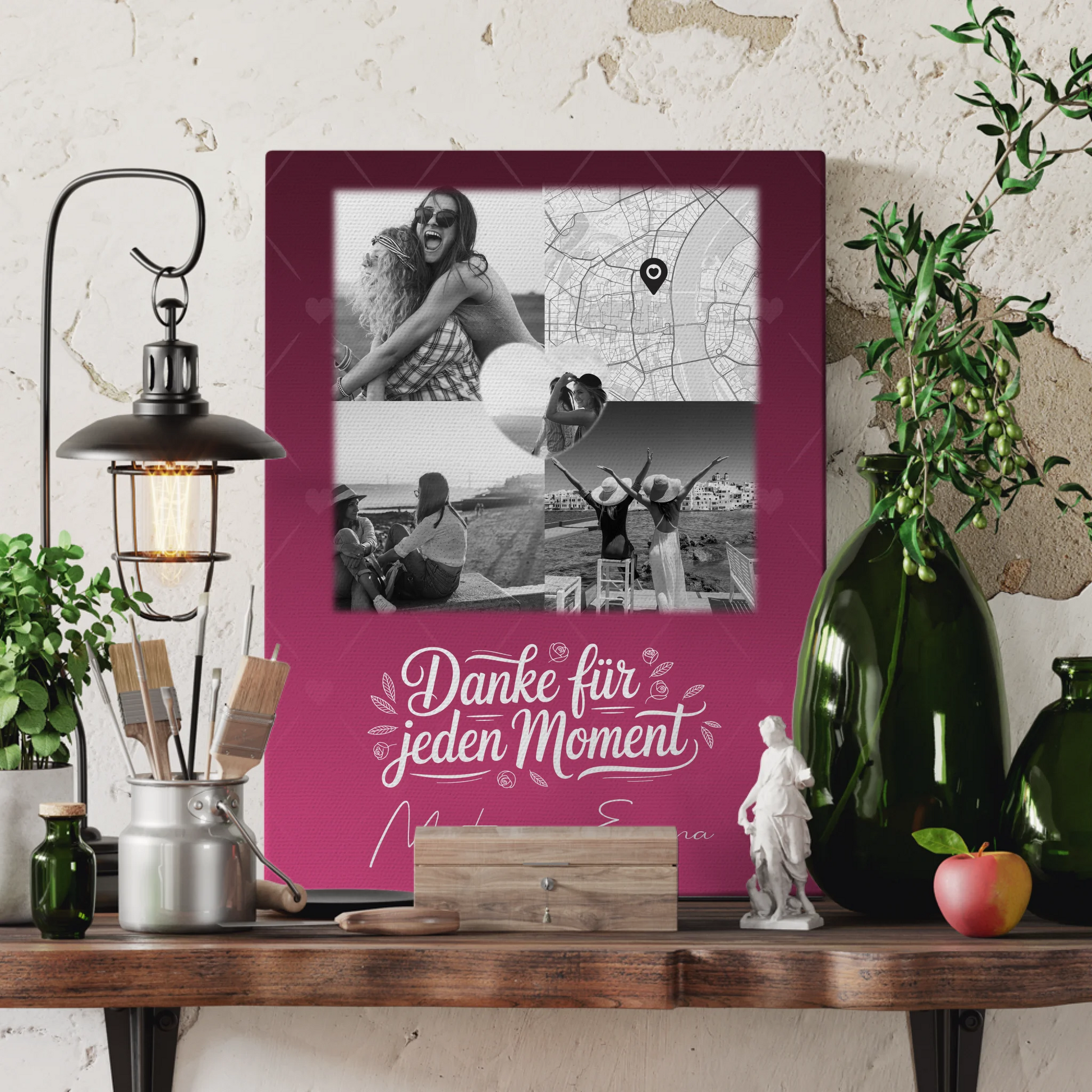 Leinwand Für Beste Freundin Gestalten mit 3 Fotos und Herz Foto Karte personalisiertes Geschenk 3