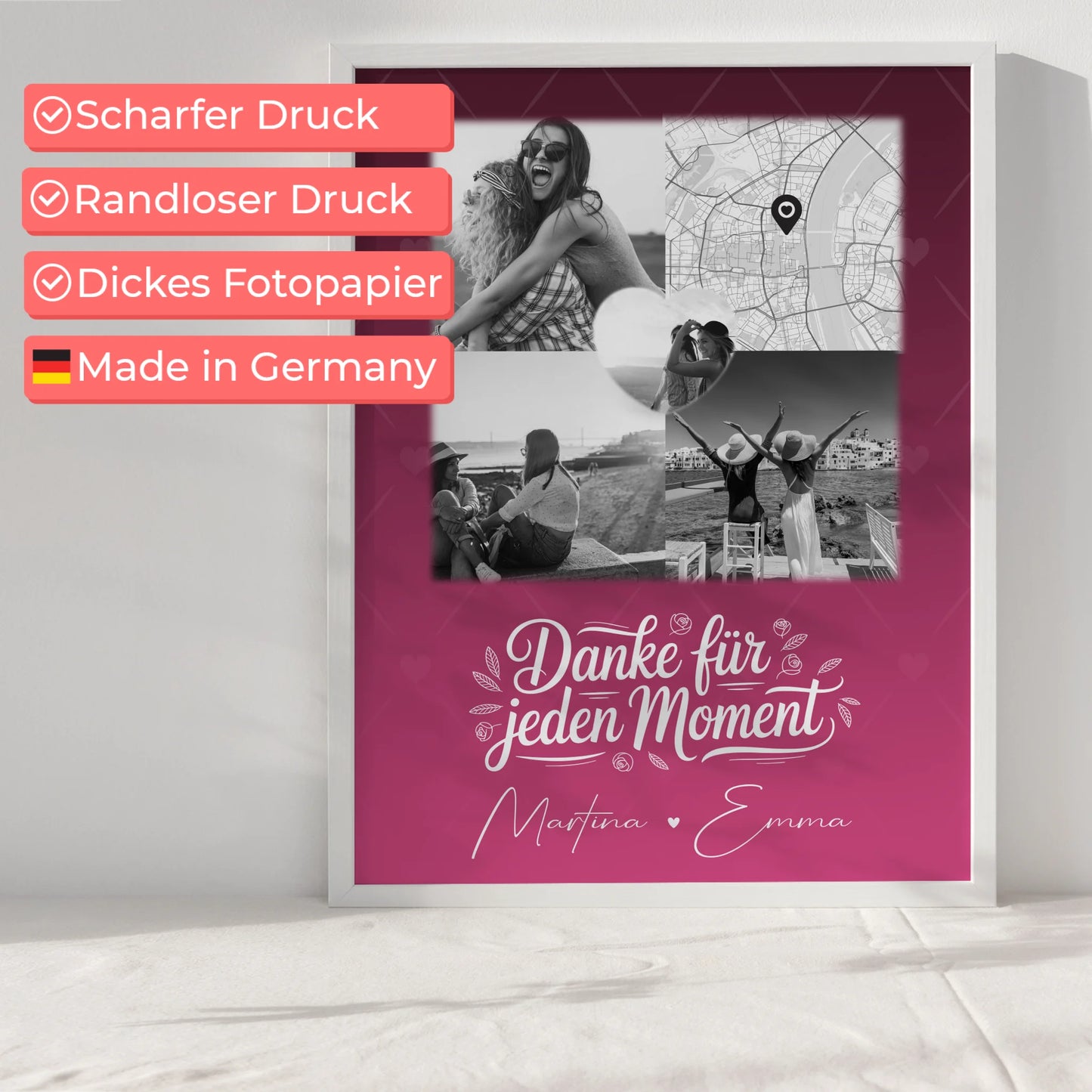 Karten Poster Personalisiert mit 3 Fotos und 1 Herz Foto und Karte als Geschenkidee
