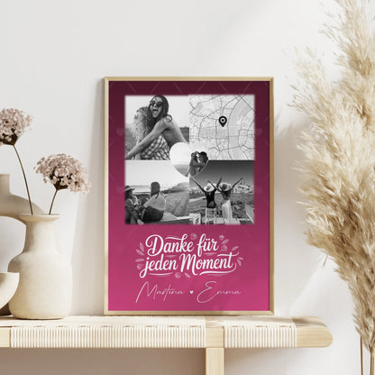 Karten Poster Personalisiert mit 3 Fotos und 1 Herz Foto und Karte als Geschenkidee