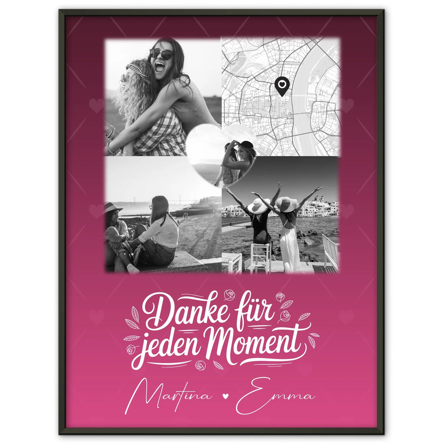 Karten Poster Personalisiert mit 3 Fotos und 1 Herz Foto und Karte als Geschenkidee